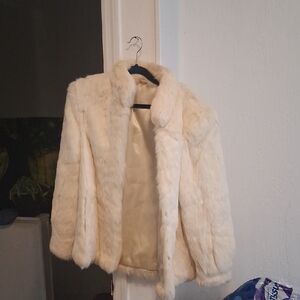 Elegant Cream Faux Fur Coat